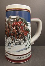 1989 Budweiser Bud Anheuser Busch AB Holiday Christmas Beer Stein Clydesdales - $9.74
