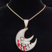 Men Women Hip Hop Moon Pendant Necklace With 13mm Crystal Cuban Chain HipHop Ice - $45.24