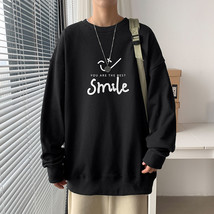Casual Printing Smiling Face Letter Man Black Sweatshirts New Long Sleeve High-q - $97.05