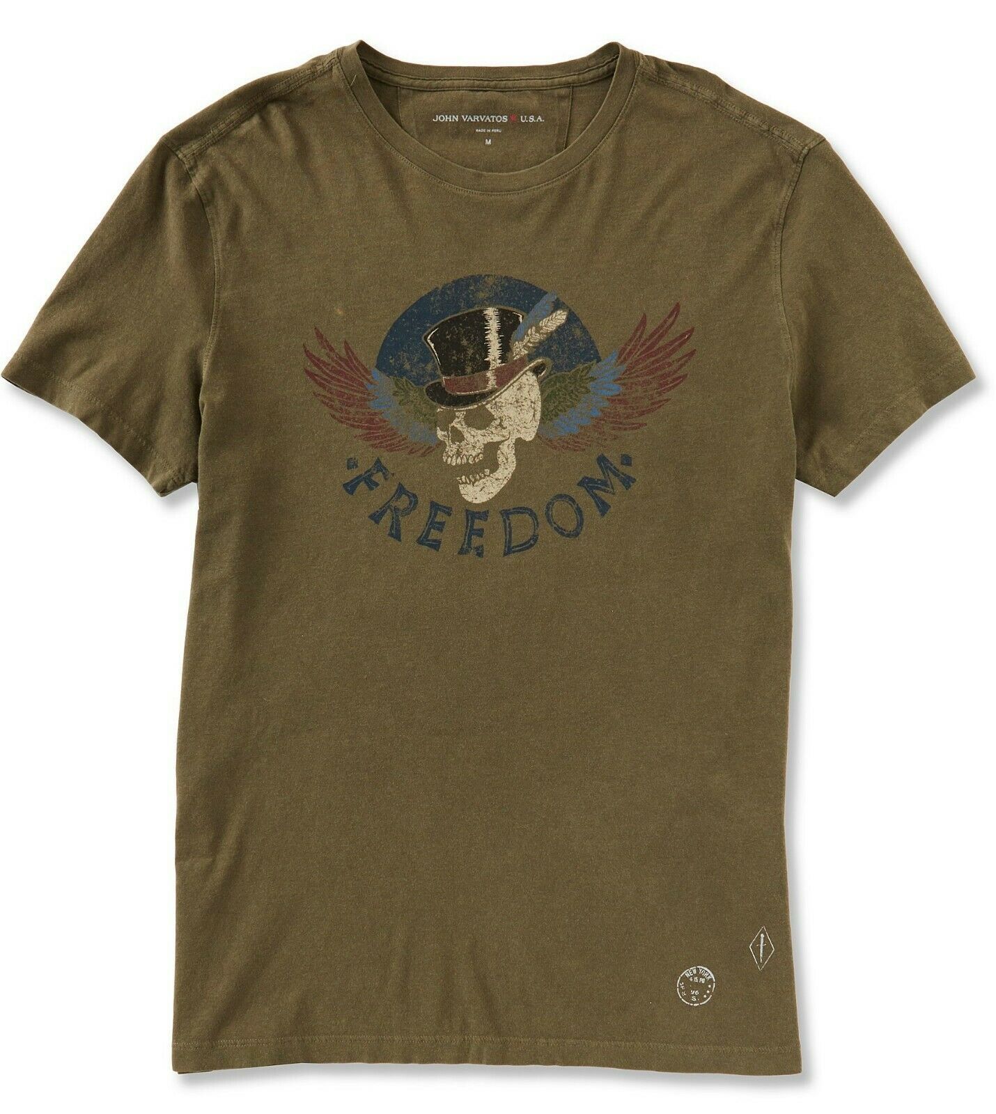 John Varvatos Men/'s Revolution Tie Dye Raw Edge Graphic Crew T-Shirt Blue Black
