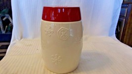 Ceramic 2011 Starbucks Christmas Canister with Red Top, Snowflake Designs - $29.70