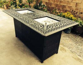 Outdoor propane fire pit table Elisabeth bar stools cast aluminum furniture image 3