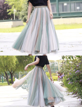 Rainbow Long Pleated Skirt Adult Rainbow Long Tulle Maxi Skirt Outfit Plus Size image 7