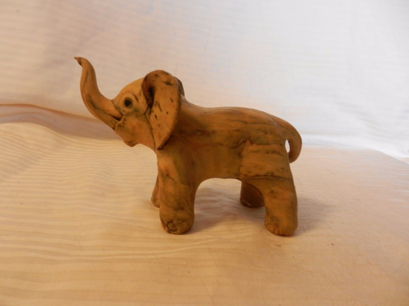 Yellow Resin Elephant Figurine With Trunk Up For Good Luck 3.75