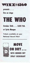 VINTAGE 1969 WIXZ Pittsburgh Music Survey w/ The Who Concert Advertisement image 1