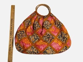 Vintage Large Handmade Cloth Vegan Bag Tote Pink Red 100% Cotton 24x17" Thailand image 2