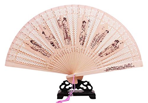 George Jimmy Classical Style Carved Hollow-Out Fan Sandalwood Folding Hand Fan-C