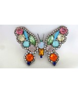 Vintage Gunmetal Open Back Colorful Faceted Rhinestones Butterfly Pin Br... - $99.00