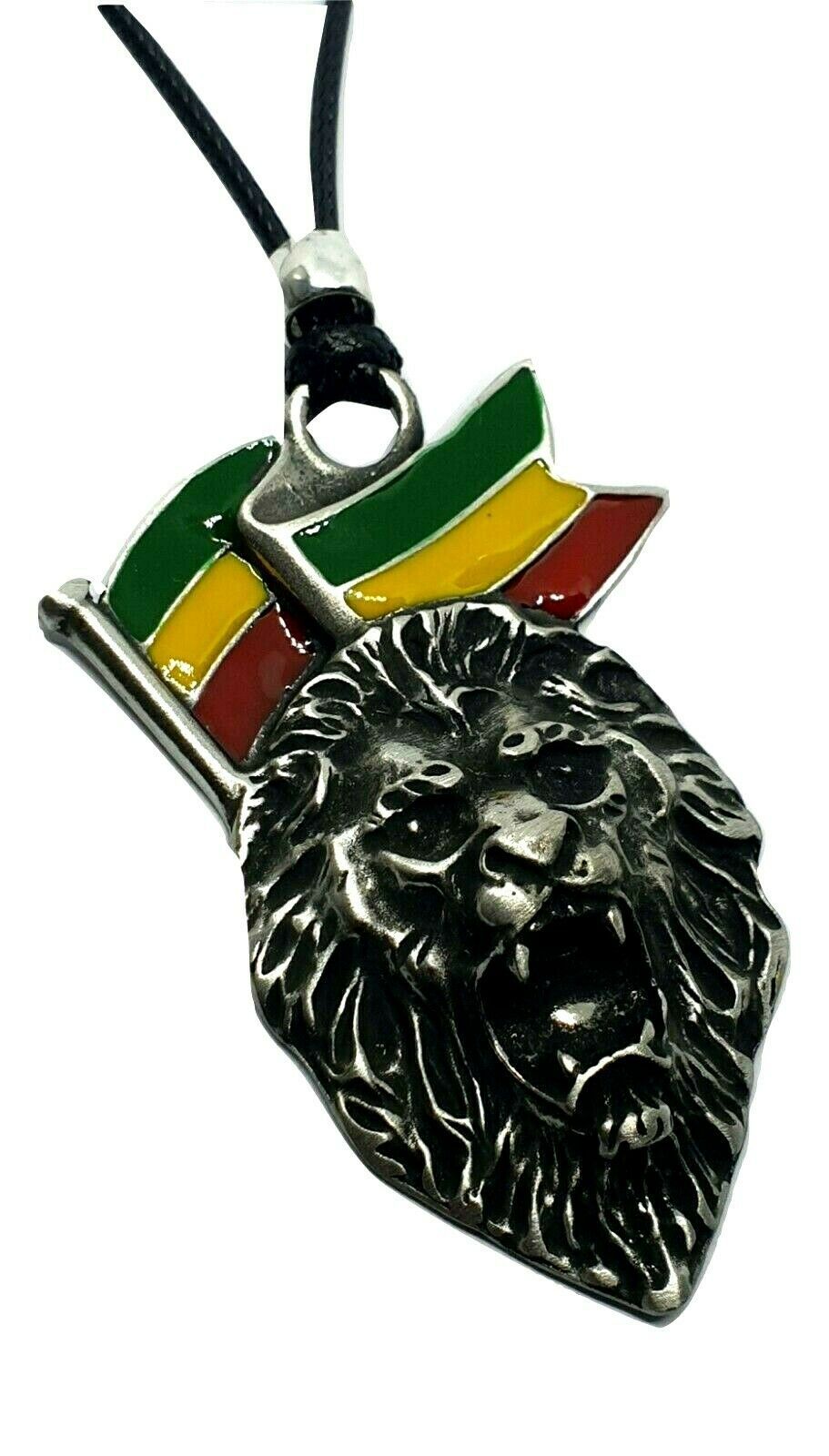 Lion of Judah Rasta Pendant Jamaica Enamel Beaded Corded