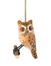 GALLERIE II 3&quot; HAND CARVED WOODEN OWL WOODLAND BIRD CHRISTMAS ORNAMENT S... - $8.88