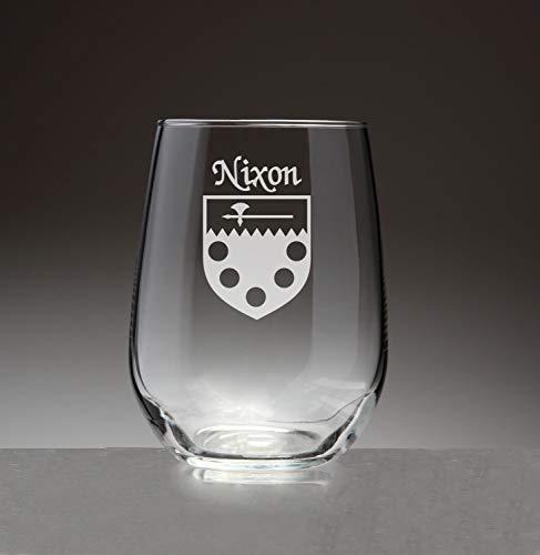 Nixon Irish Coat of Arms Stemless Wine Glasses (Sand Etched)
