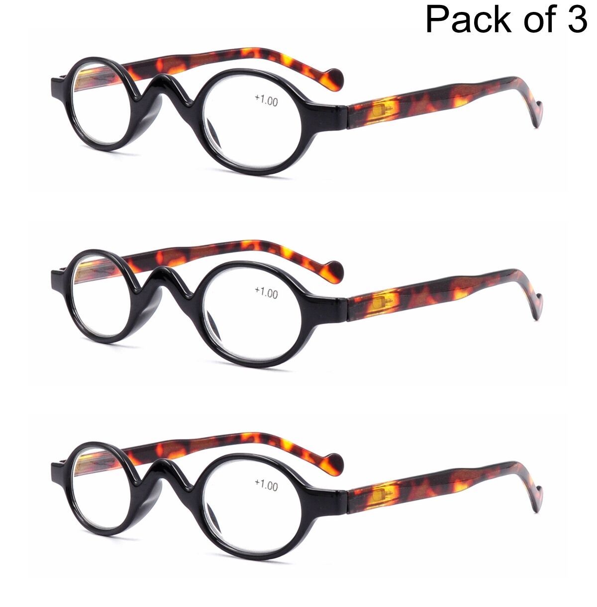 3 PACK Vintage Retro Small Round Oval Reading Glasses 1.0 1.5 2.0 2.5 3