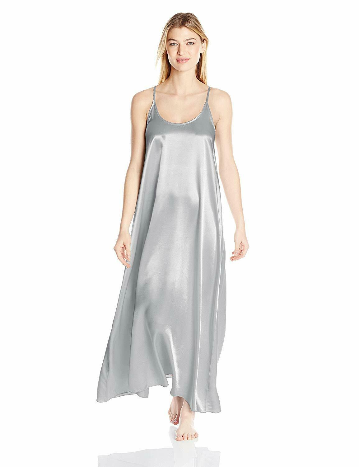 Pj Harlow Dark Silver Satin Long Nightgown With Back