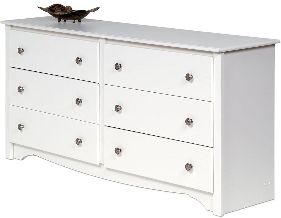 6Drawer Dresser Curved Top Edges Side Moldings Scalloped Base Panel