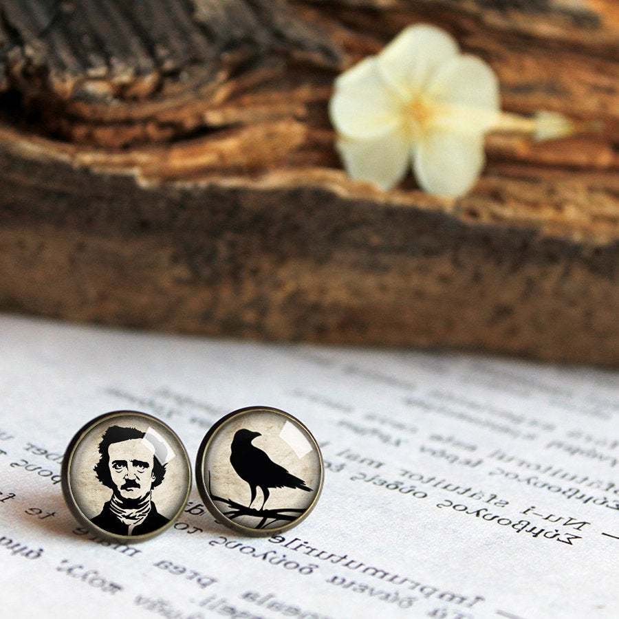 Edgar Allan Poe Earrings, The Raven Earrings, Edgar Poe Jewelry, Edgar Poe Studs