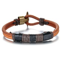 Fashion style faux leather woven rope bracelet for men dun thumb200