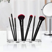 Clear Makeup Brush Organizer 3 Slot Acrylic Cosmetics Brushes Storage So... - $10.87