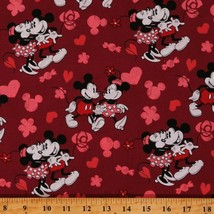 Cotton Mickey Mouse and Minnie Hearts Cotton Fabric Print by the Yard D685.46 - $9.95