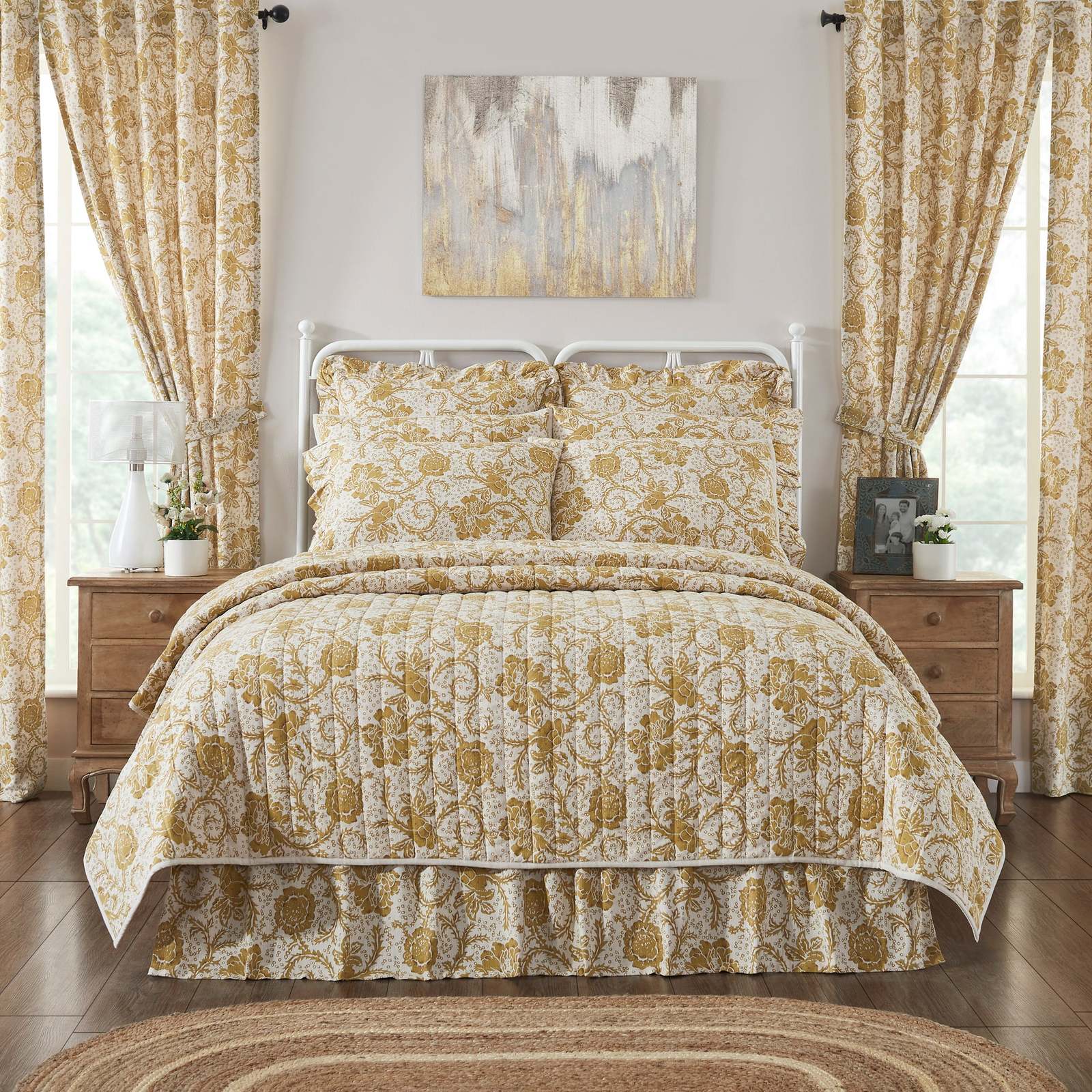 Dorset Gold Floral Luxury King Queen Twin Quilt