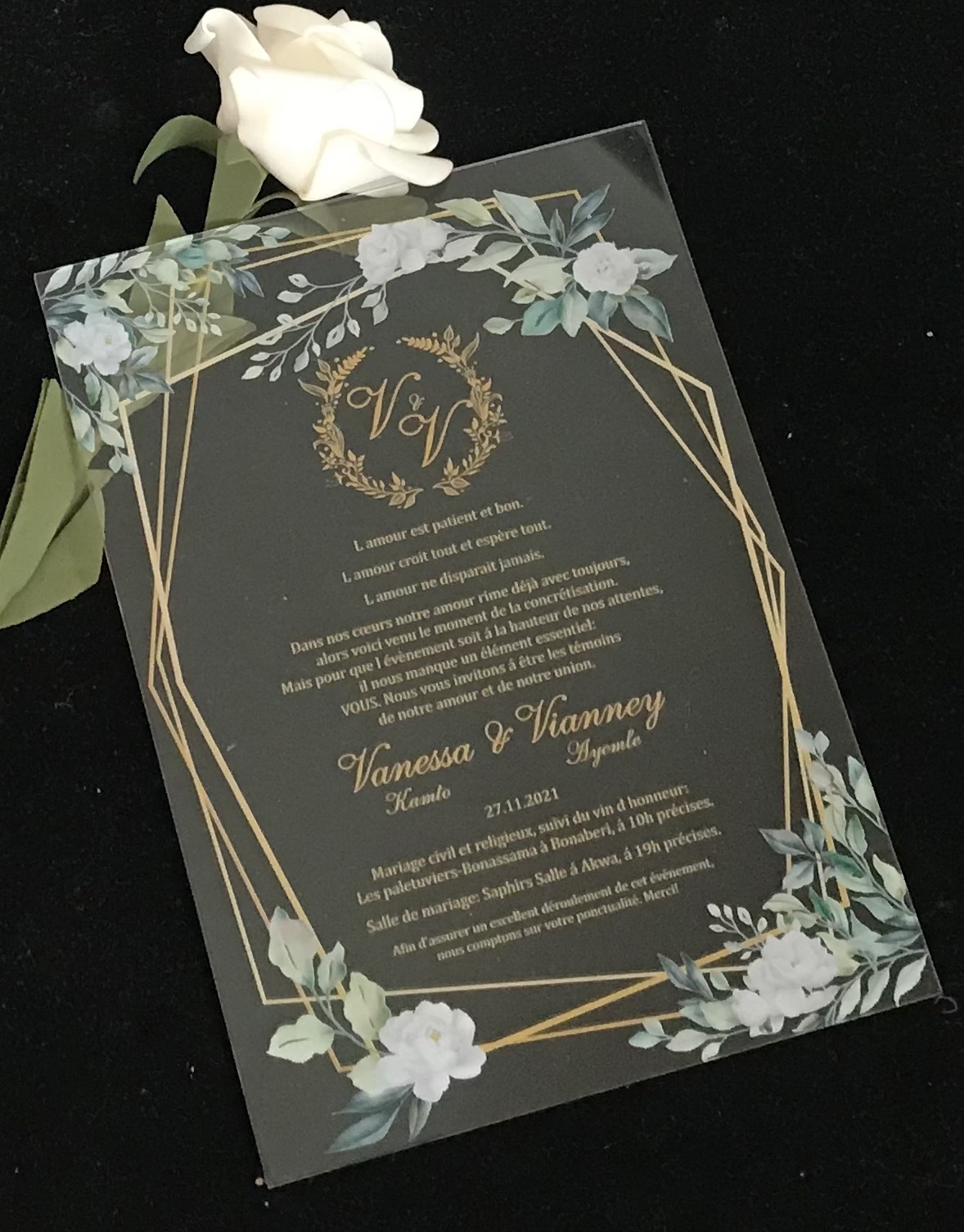 White Peony,Green Birthday Acrylic Invitations,10pcs Acrylic Wedding Invitation