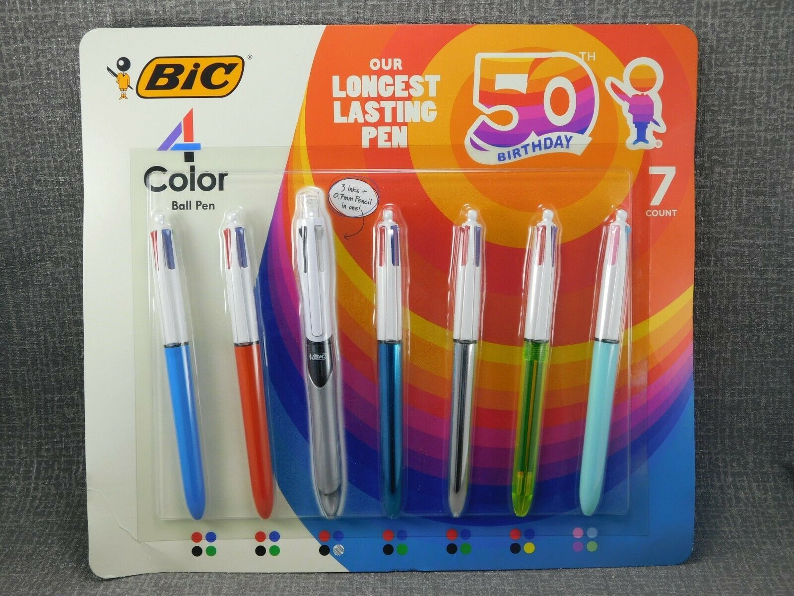 Primary image for BiC 4-Color Ball Pens Fun Colorful Long-Lasting Ink, 7 Count. 50th birthday