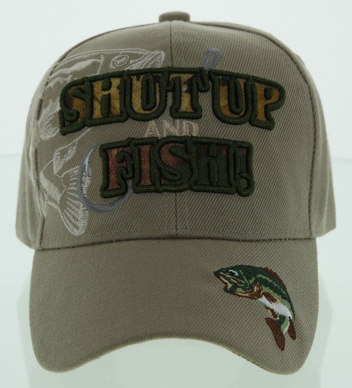 NEW! BASS SHUT UP AND FISH FISHING CAP HAT N1 TAN - Men's Hats