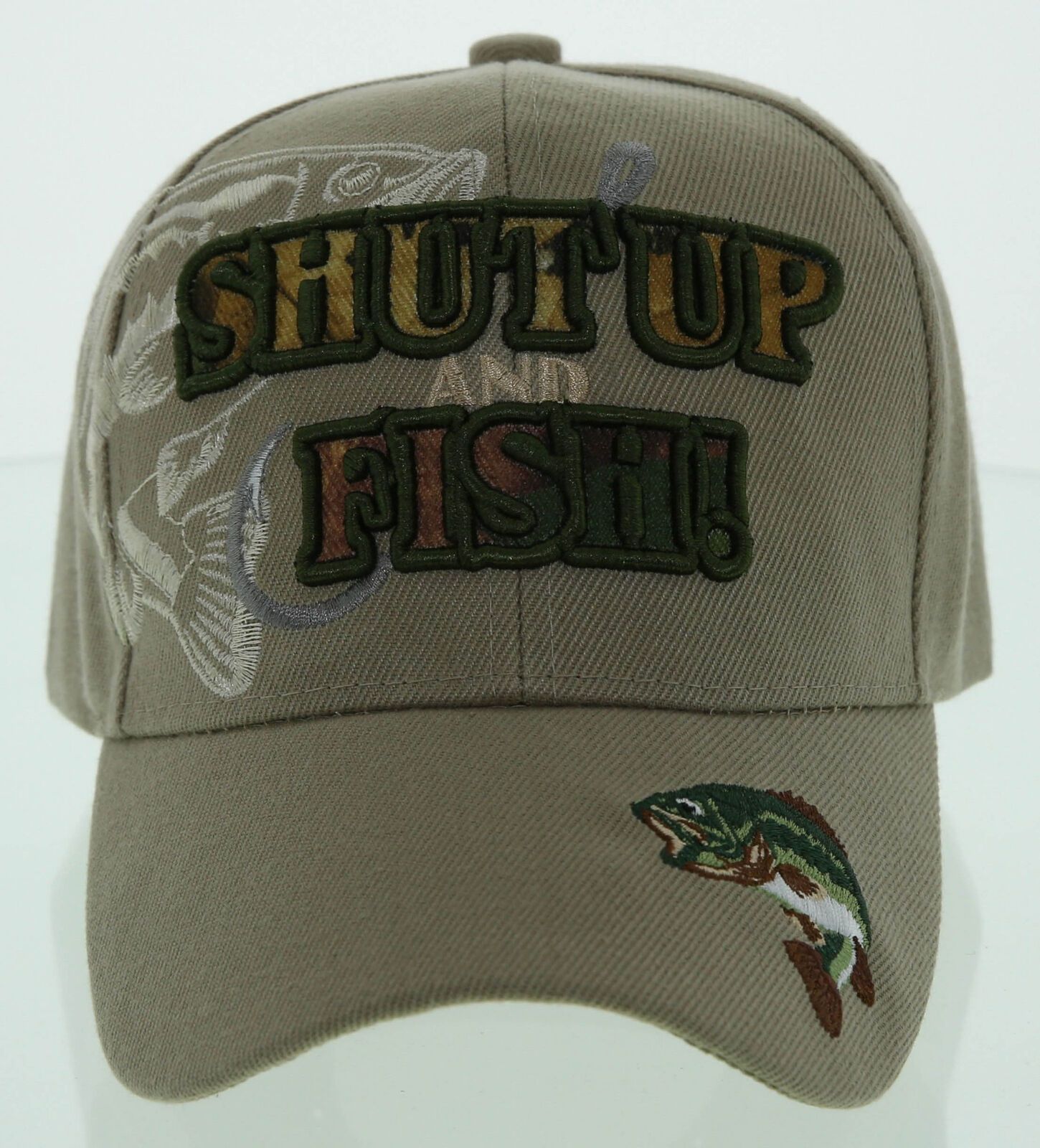 NEW! BASS SHUT UP AND FISH FISHING CAP HAT N1 TAN Men's Hats