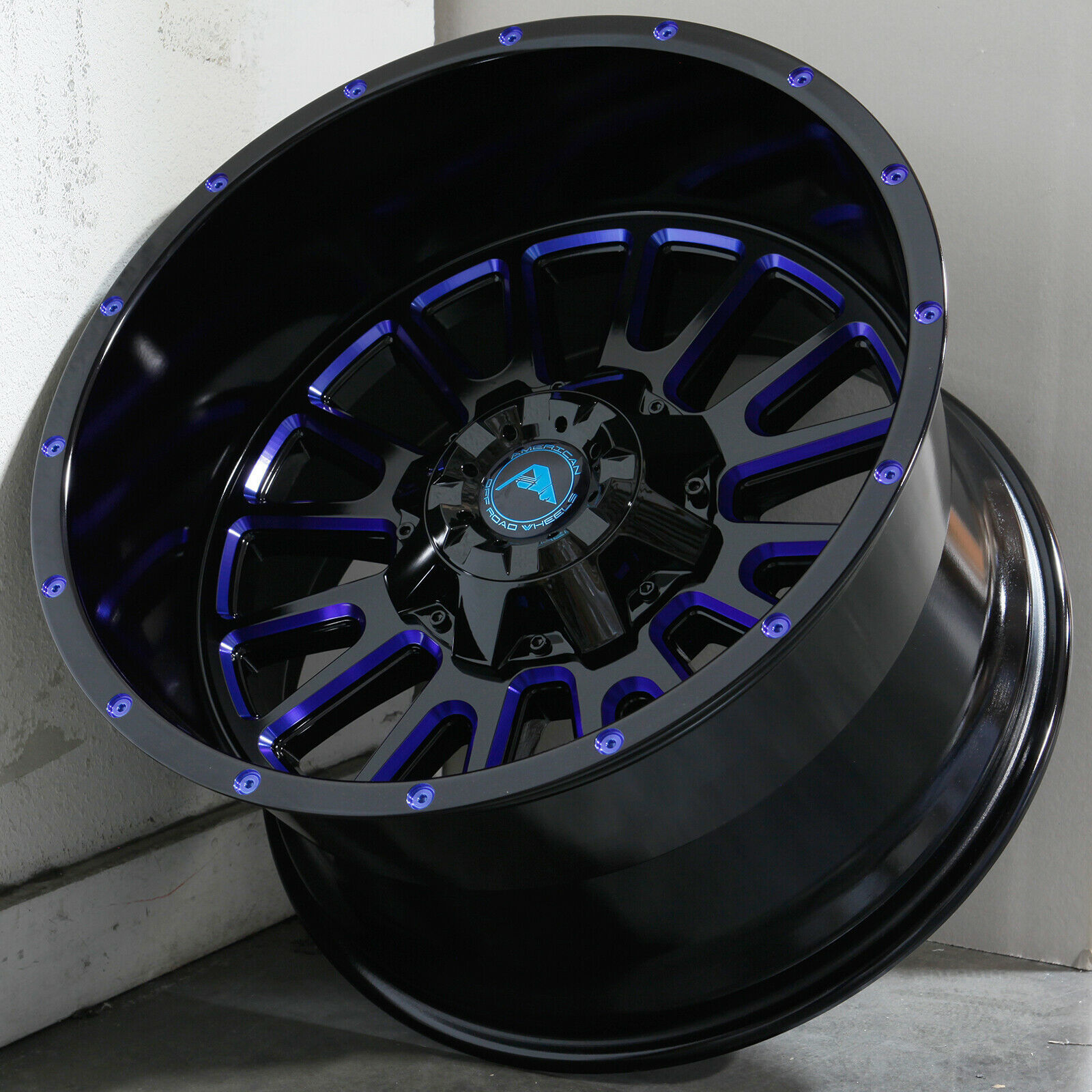 20x12 American Off-Road A105 8x170 -44 Black Milled Blue Wheels Rims ...