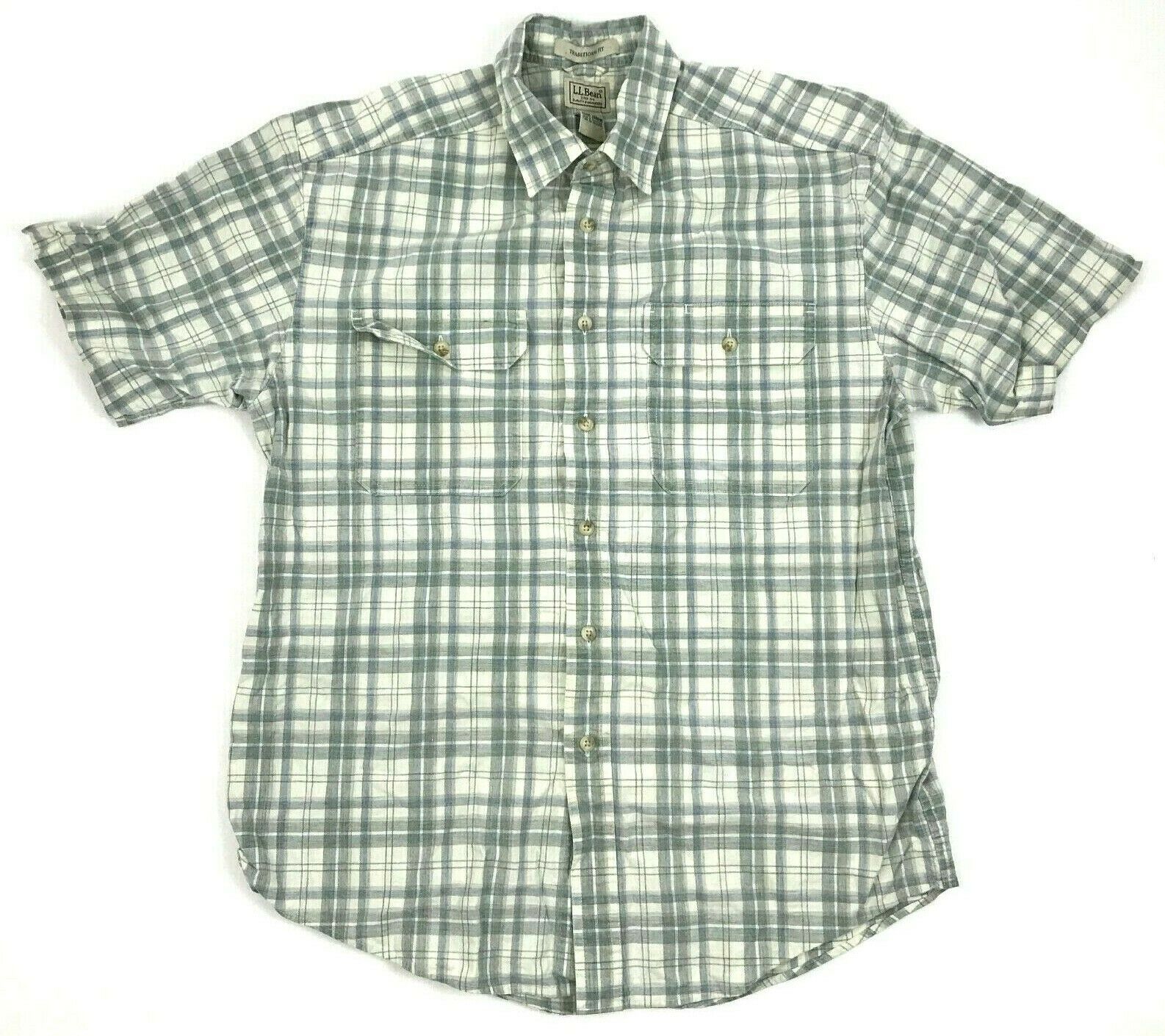 LL Bean Men's Button Up Shirt Size M Traditional Fit Cotton Earth Green ...
