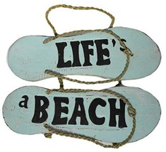 Hand Carved Flip Flop Life's A Beach Sign Towels Beach Surfboard Wooden Wall Han - $24.69
