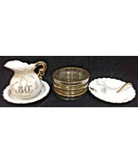 50th Anniversary Pitcher Bowl Lefton Candle Holder &amp; 3 Coasters Vintage ... - $28.17