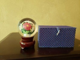 LI BIEN Asian Reverse Handpainted Flowers-Birds Glass Paperweight Crysta... - $29.69