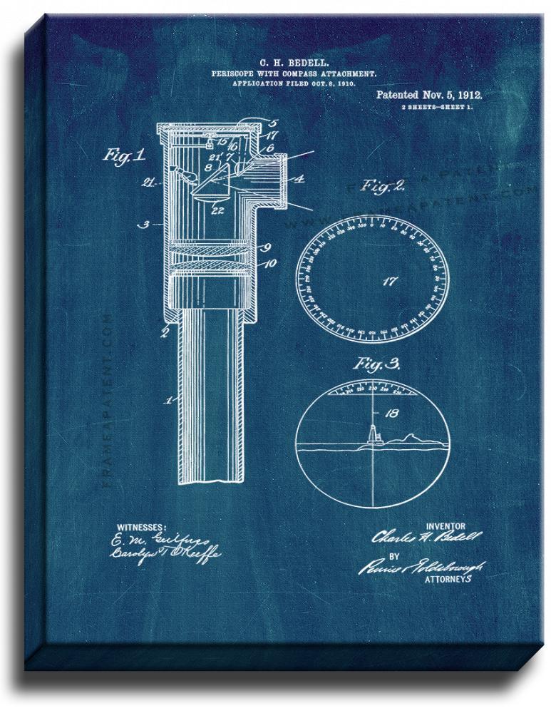 Periscope With Compass Attachment Patent Print Midnight Blue on Canvas