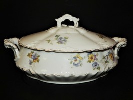 Herman Ohmne Silesia Germany China Covered Oval Serving Bowl Floral Patt... - $108.89