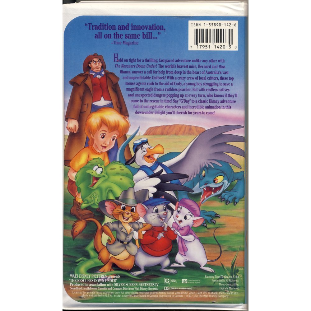 The Rescuers Down Under VHS Clamshell - Walt Disney Black Diamond ...