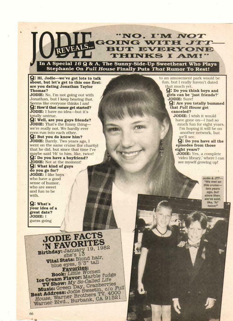 Jodie Sweetin Mayim Will Friedle teen magazine pinup clipping Full ...