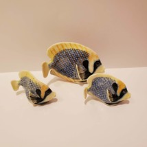 Ceramic Fish Figurines, Set of 3 Blue and Yellow Tropical Angelfish Miniatures image 2