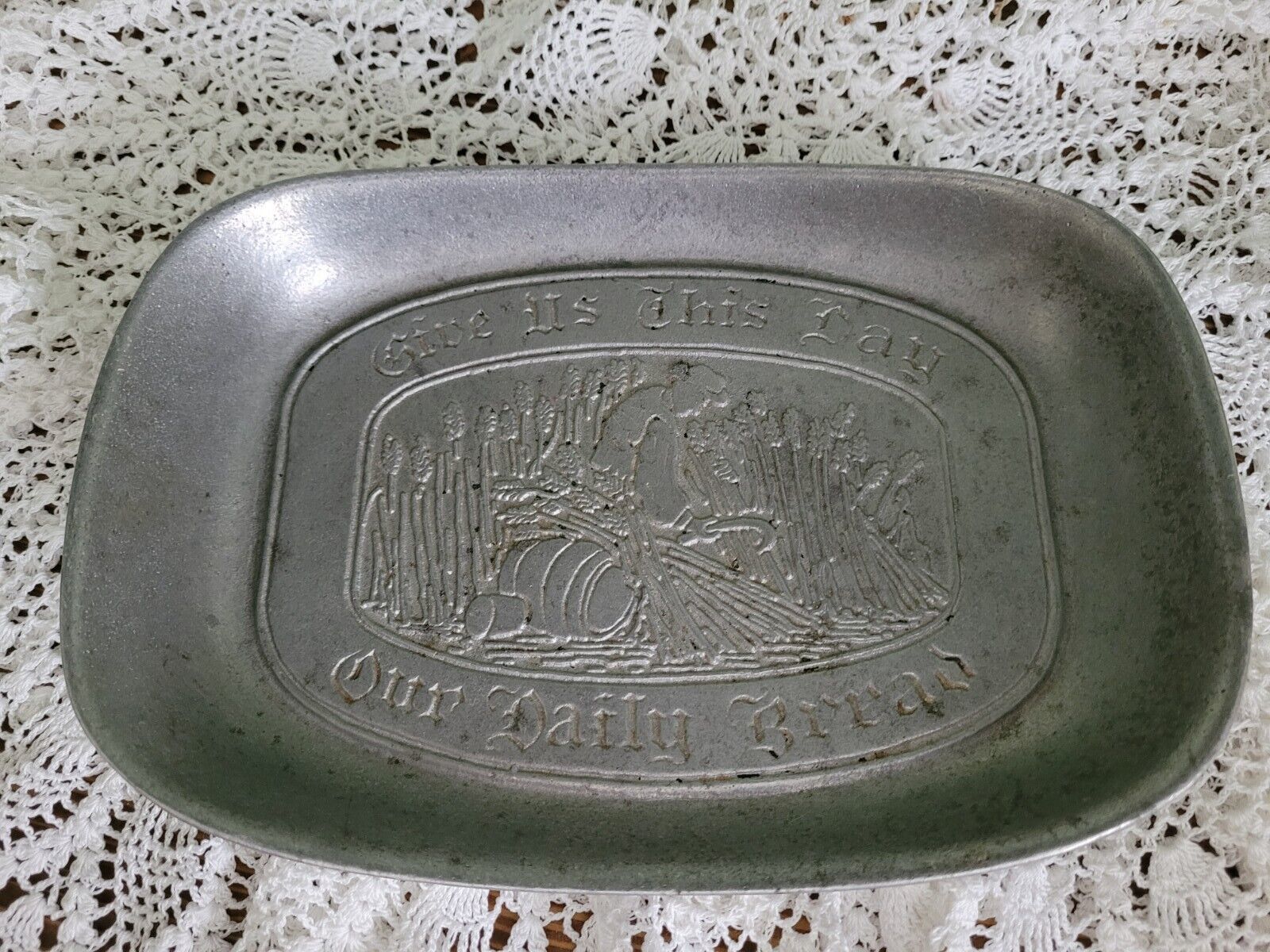 Vintage Wilton Armetale 'Give Us This Day Our Daily Bread' Pewter Tray - $12.86