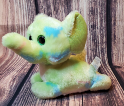 Nanco Green Elephant Plush Laying Glitter Eyes Blue Pink Tie Dye Stuffed Animal - $9.85