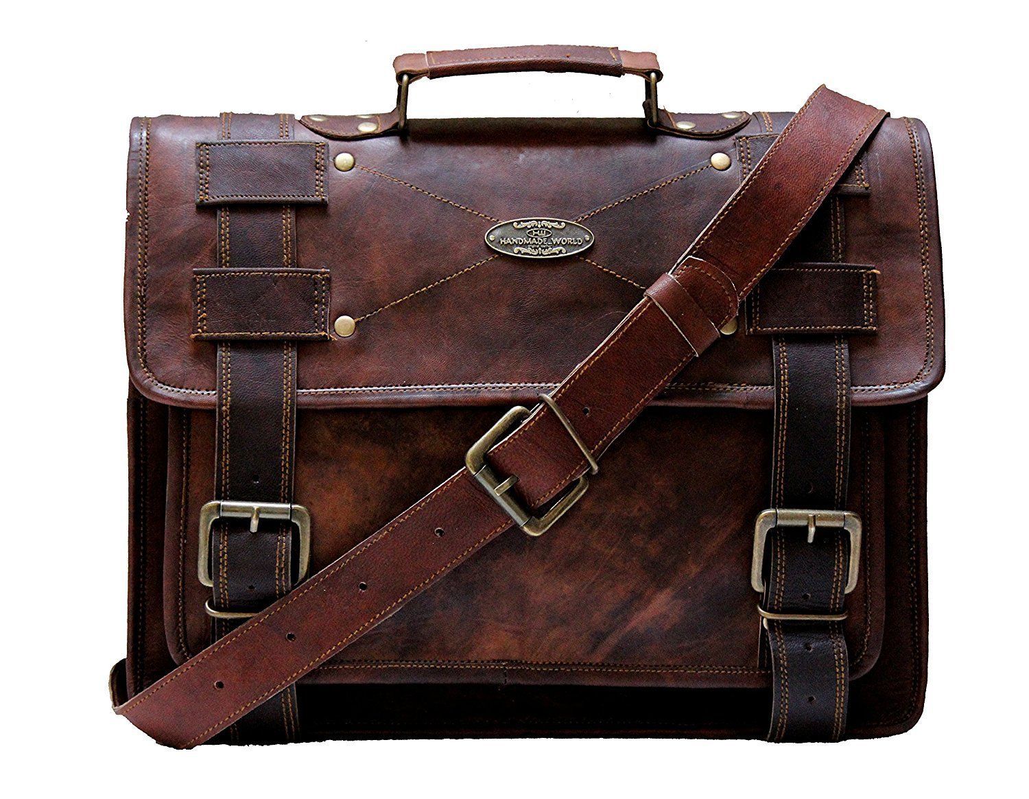 18 Inch Retro Goat Hunter Leather Laptop Messenger Bag - Backpacks ...