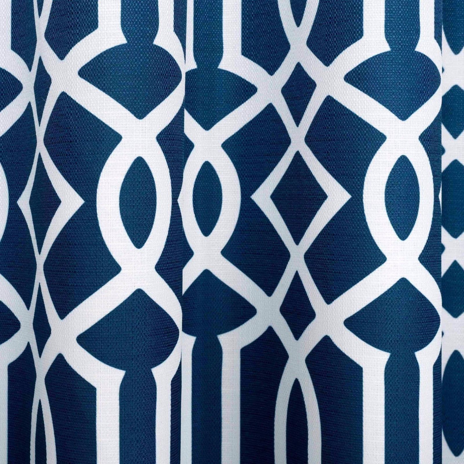 Indigo Blue Textured Weave Modern Geometric Print Curtains Panels