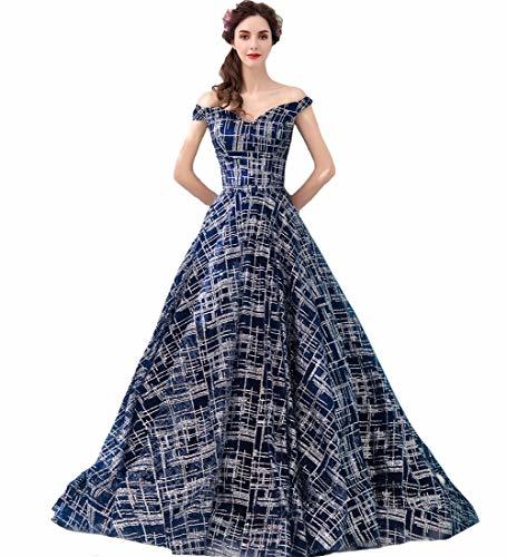 Kivary Plus Size Off The Shoulder Sequins Long Formal Evening Prom Dresses Blue