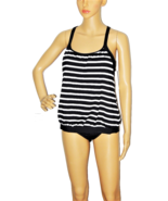 Black and White Striped Blouson Style Swimsuit Top Size 34 B/C - $9.79