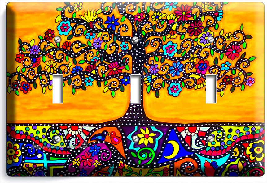 MEXICAN TREE OF LIFE FOLK ART LIGHT TRIPLE SWITCH WALL PLATE ROOM HOUSE HD DECOR