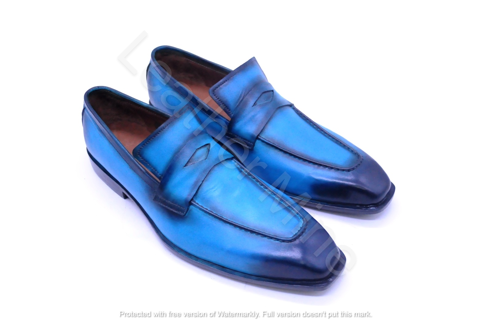 Men's Handmade Blue Patina Genuine Leather Dress Formal Shoes For Men