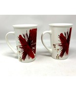 Pair of 2 Starbucks Coffee Cup Mug 2014 Red Floral Starburst Holiday 11 oz. - $9.50