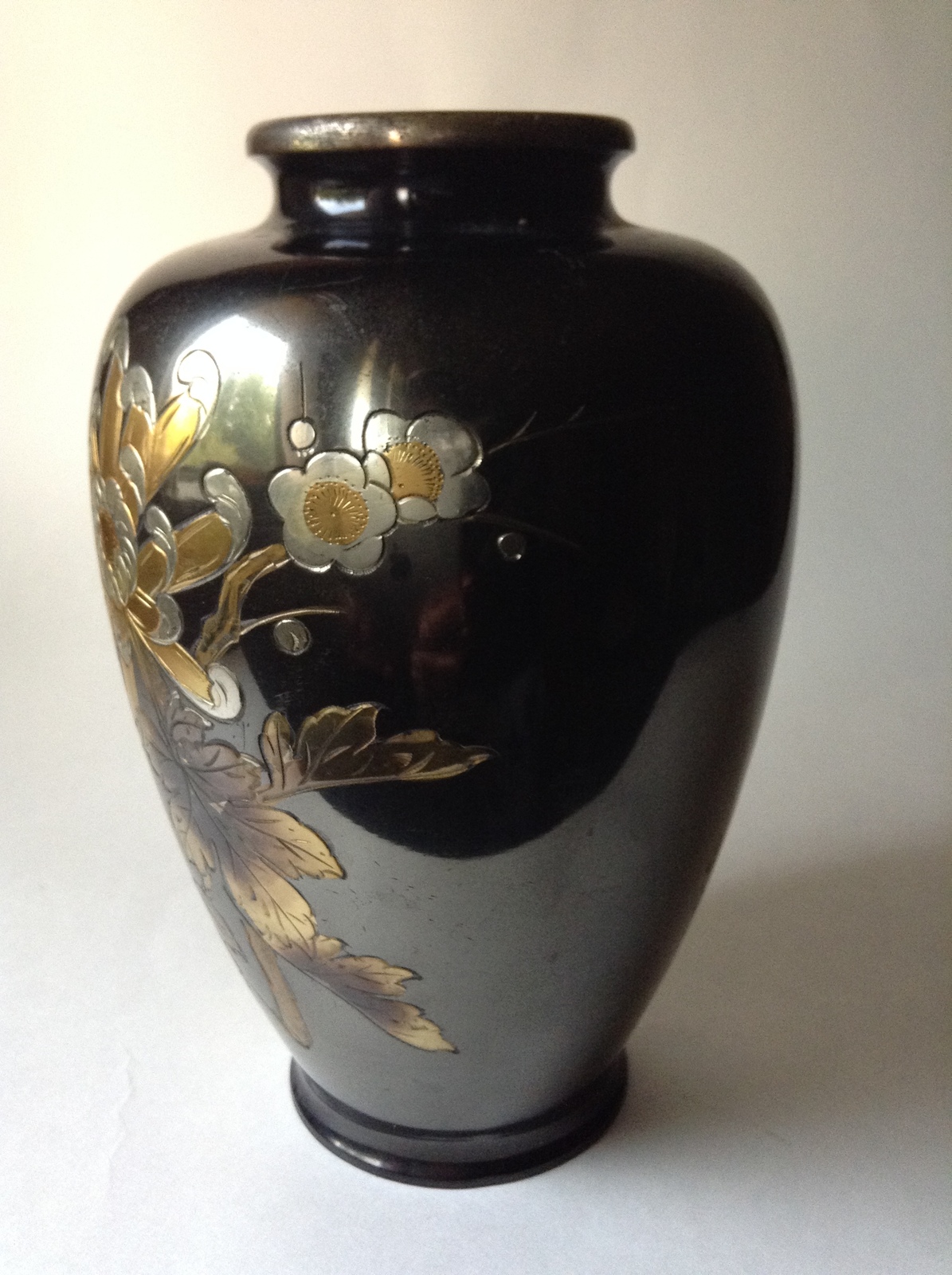Meiji Period Antique Japanese Mixed Metal Bronze Vase Signed by Atrist