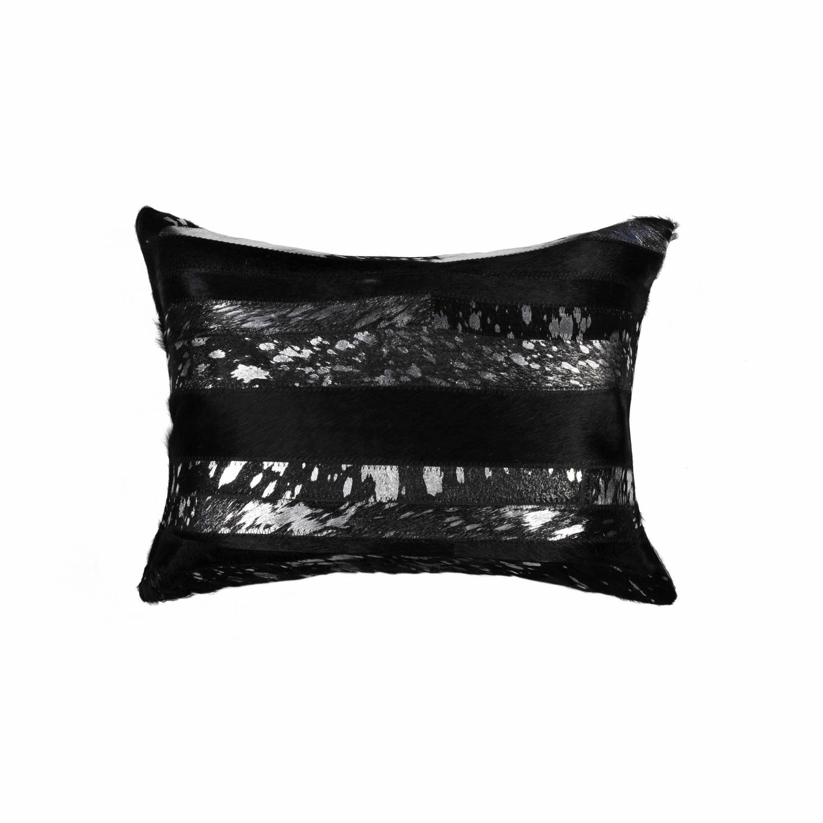 HomeRoots Decor 12" X 20" X 5" Cowhide Madrid Throw Pillow - Black and Silver - $64.32