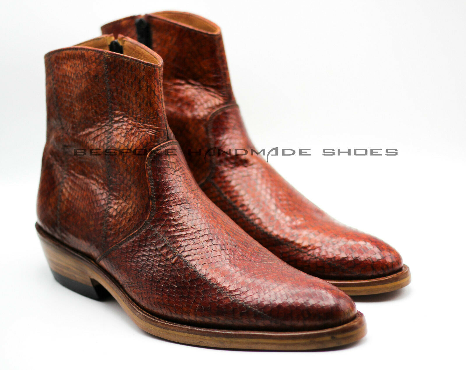 Handmade Men's Real Cobra Zipper Genuine Snake Animal Exotic Skin Boots