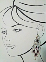 Vintage Clip Silvertone Chandelier Earrings Marquis Rhinestones Amethyst & Clear - $52.00